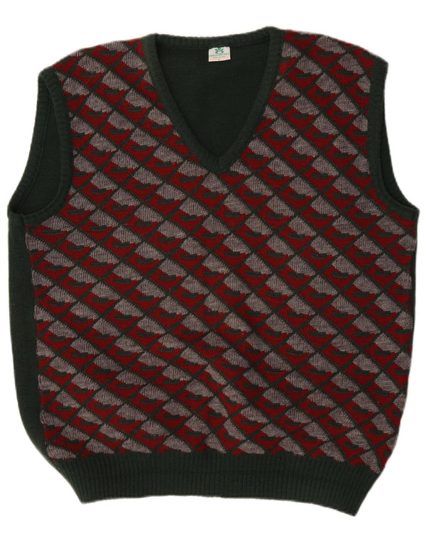 Vintage ανδρικό γιλέκο Tank Top Large Green Argyle/Diamond Polyacrylic