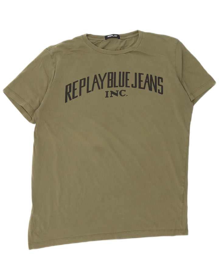 REPLAY Ανδρικό γραφικό T-Shirt Top Large Khaki