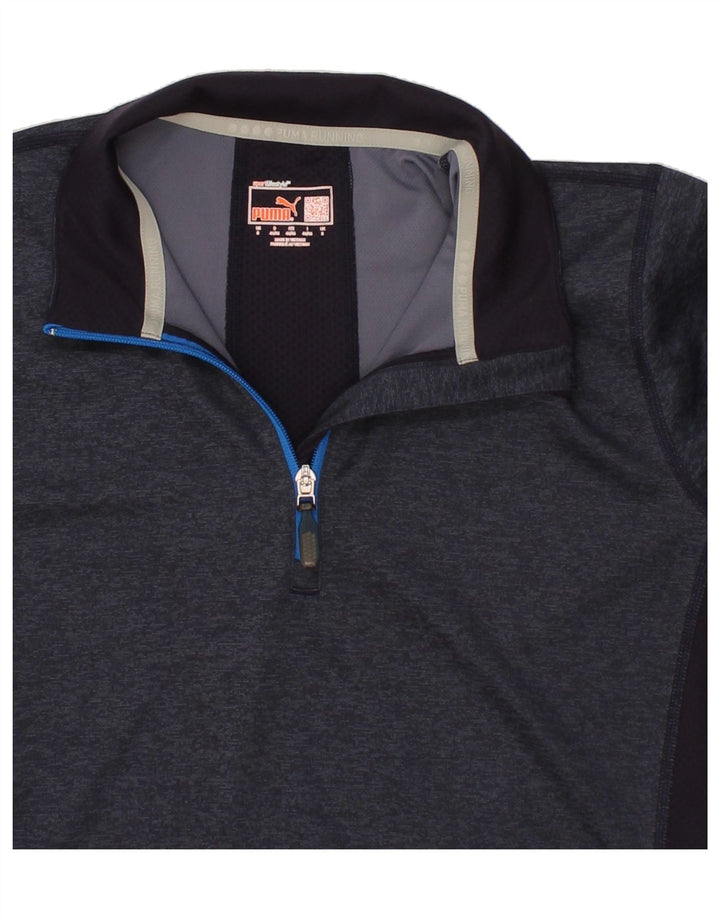 PUMA Mens Zip Neck Pullover Tracksuit Top Small Navy Blue Colourblock Vintage Puma and Second-Hand Puma from Messina Hembry 
