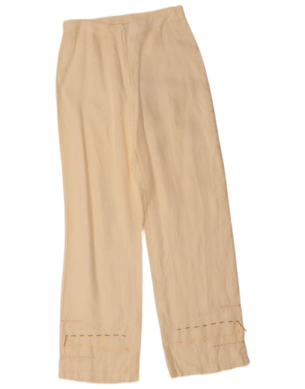 VINTAGE Girls Loose Fit Capri Trousers 14-15 Years W28 L21 Beige Linen