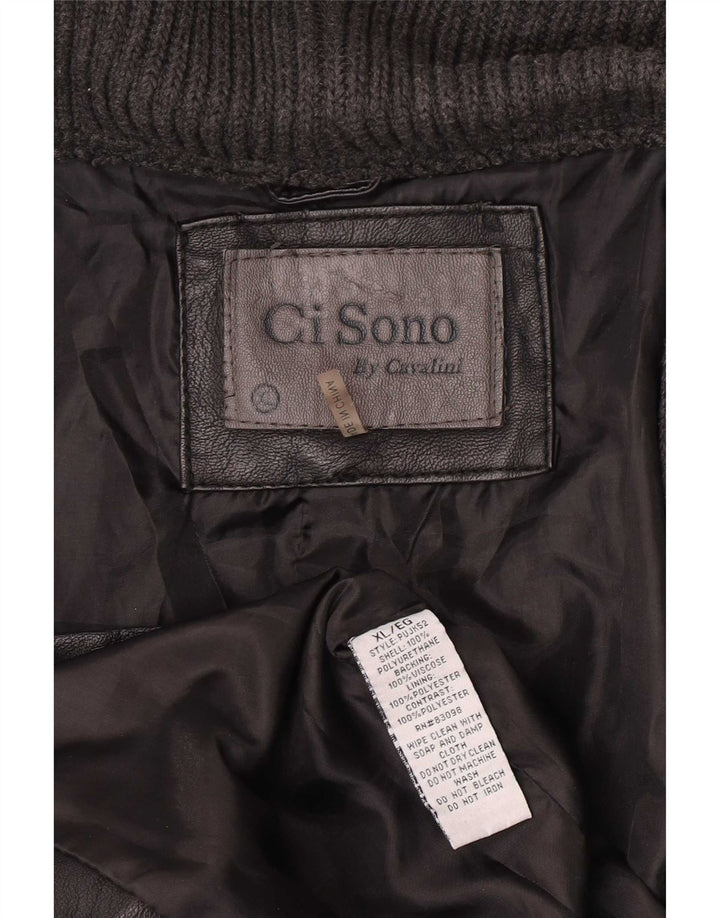 Cavalini Γυναικείο Ανοιχτό Faux Leather Biker Jacket UK 18 XL Μαύρο Πολυουρεθάνη