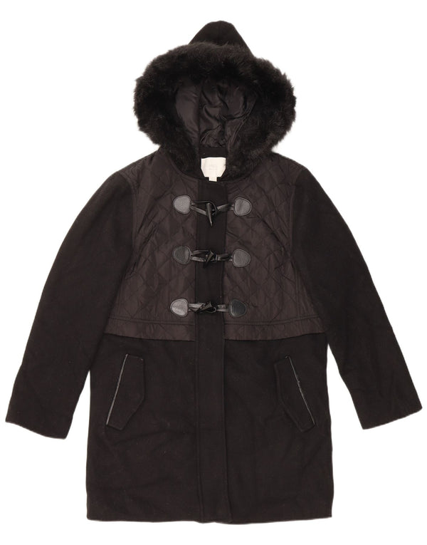 Marks & Spencer Γυναικείο παλτό Duffle με κουκούλα UK 10 Small Black Wool