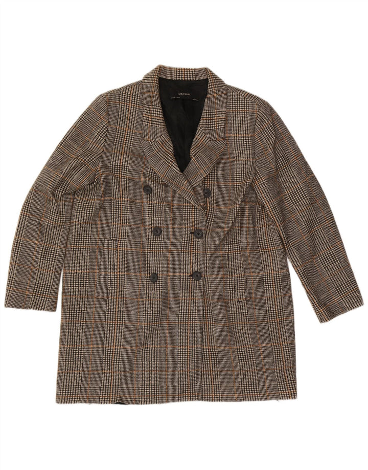 ZARA Γυναικείο παλτό με διπλό στήθος UK 20 2XL Γκρι Houndstooth Πολυεστέρας