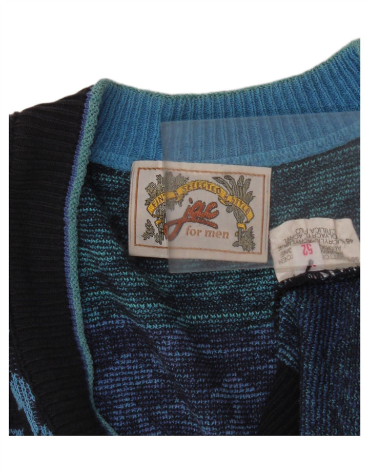 JAC Ανδρικό πουλόβερ ζακέτα IT 52 Μεγάλο μπλε ναυτικό γεωμετρικό βαμβάκι