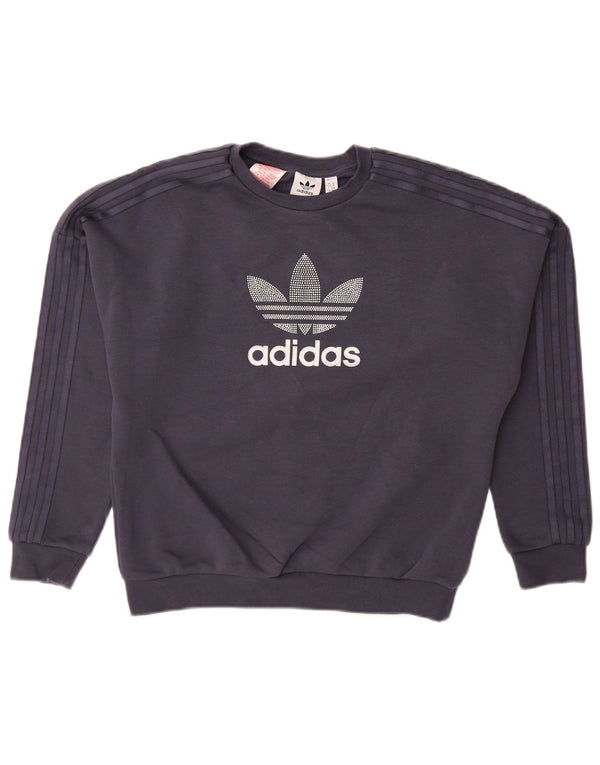 Γραφικό φούτερ για κορίτσια ADIDAS Jumper 11-12 ετών Navy Blue Cotton