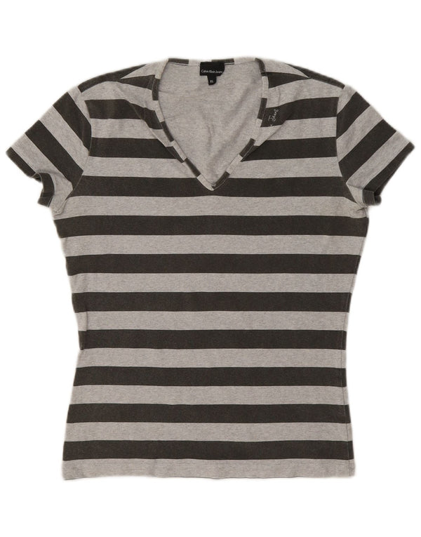 Calvin Klein Jeans Γυναικείο T-Shirt Top UK 18 XL γκρι ριγέ