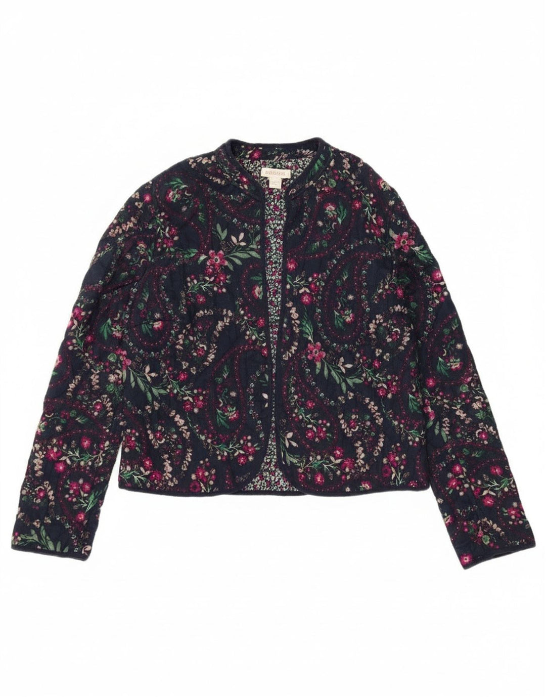 Monsoon Γυναικείο Open Blazer Jacket UK 12 Medium Navy Blue Floral Βαμβακερό