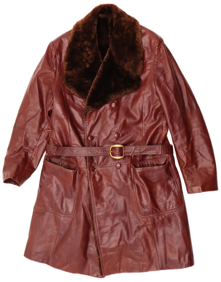 Vintage Ανδρικό Shearling Leather Coat UK 38 Medium Brown Leather