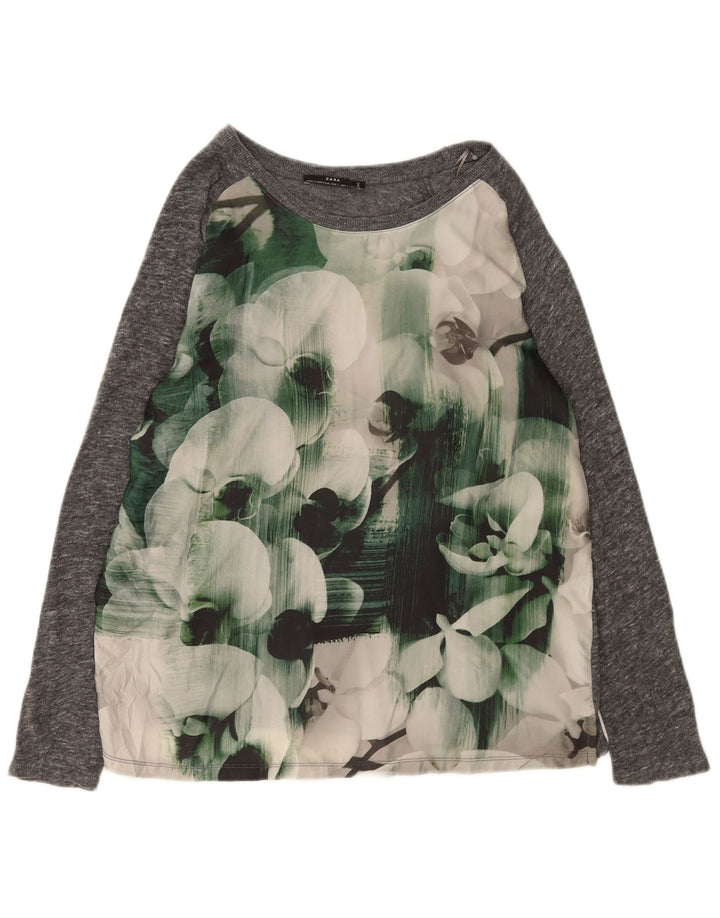 Zara Γυναικεία Μπλούζα Τοπ UK 16 Large Grey Floral