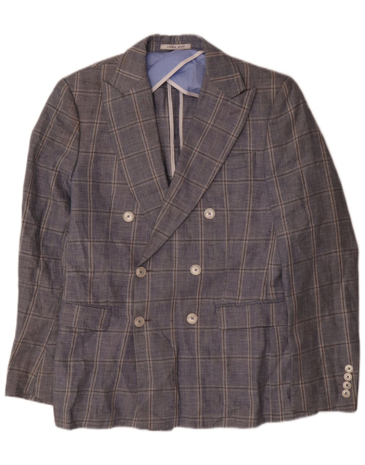 Zara Ανδρικό σακάκι μπλέιζερ με διπλό στήθος EU 48 Medium Navy Blue Check Cotton