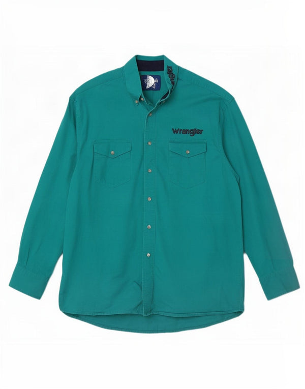 Wrangler Mens Western Graphic Shirt Large Green Cotton