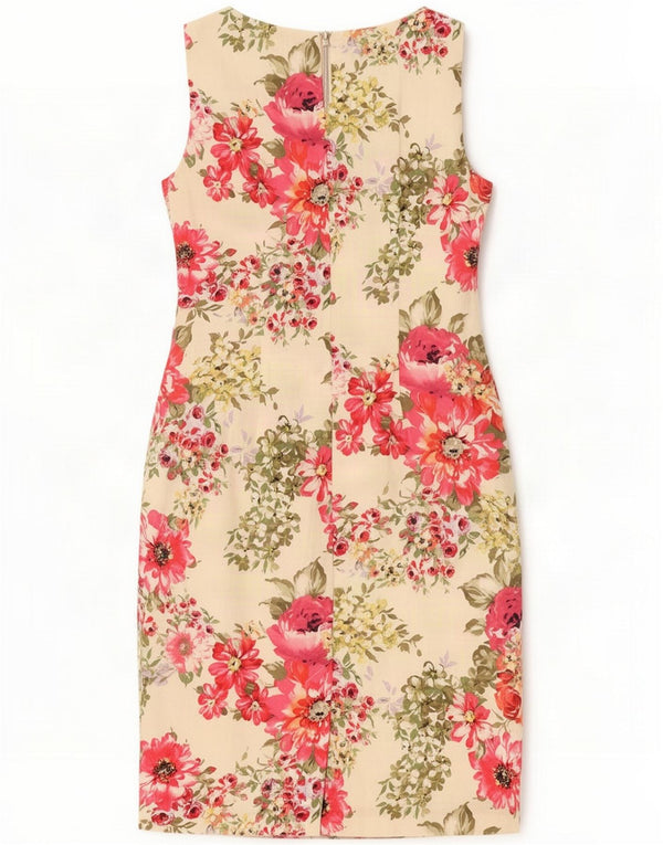Laura Ashley Womens Sleeveless Sheath Dress UK 10 Small Beige Floral Linen