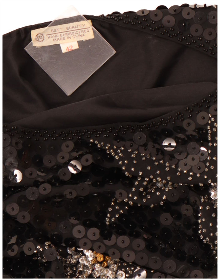 VINTAGE Γυναικεία Abstract Pattern 3/4 Μπλούζα με μανίκια τοπ EU 42 Large Black