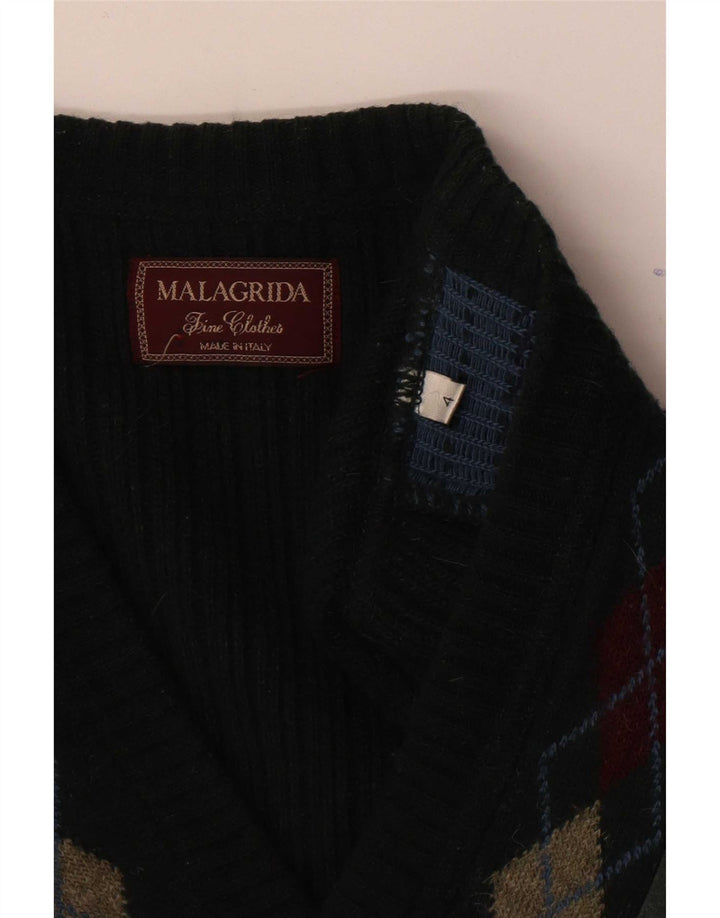 Malagrinda Ανδρικό πουλόβερ με λαιμόκοψη με λαιμόκοψη μεγάλο πράσινο Argyle/Diamond