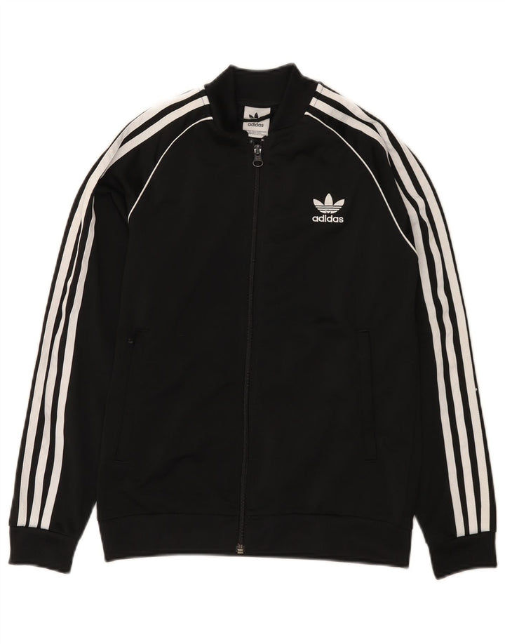 Adidas Boys Tracksuit Top Jacket 11-12 Years Black Polyester