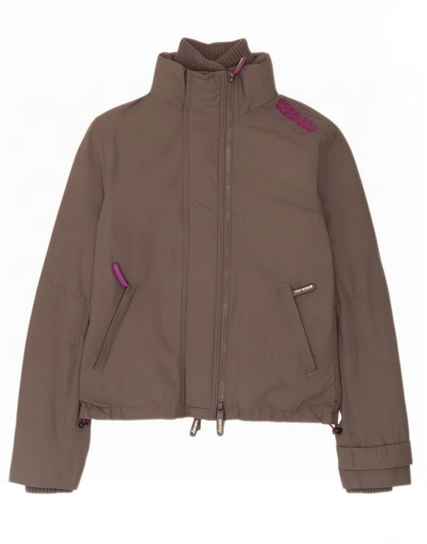 Superdry Womens The Windcheater Graphic Windbreaker Jacket UK 10 Small Grey