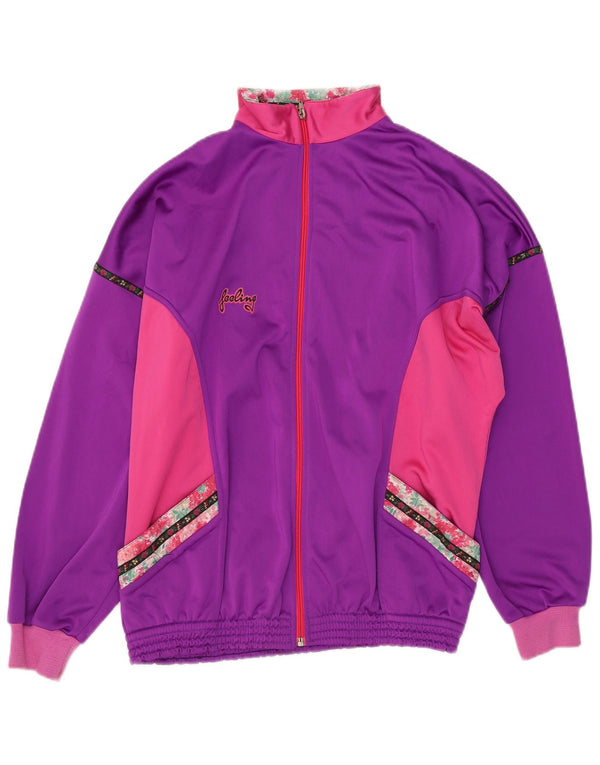 Vintage γυναικεία αθλητική φόρμα Top Jacket UK 14 Large Purple Colourblock