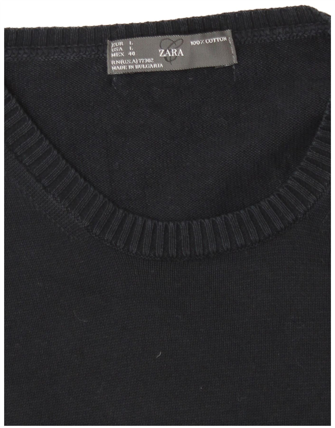 Zara Ανδρικό πουλόβερ με λαιμόκοψη με λαιμόκοψη μεγάλο σε μπλε βαμβακερό