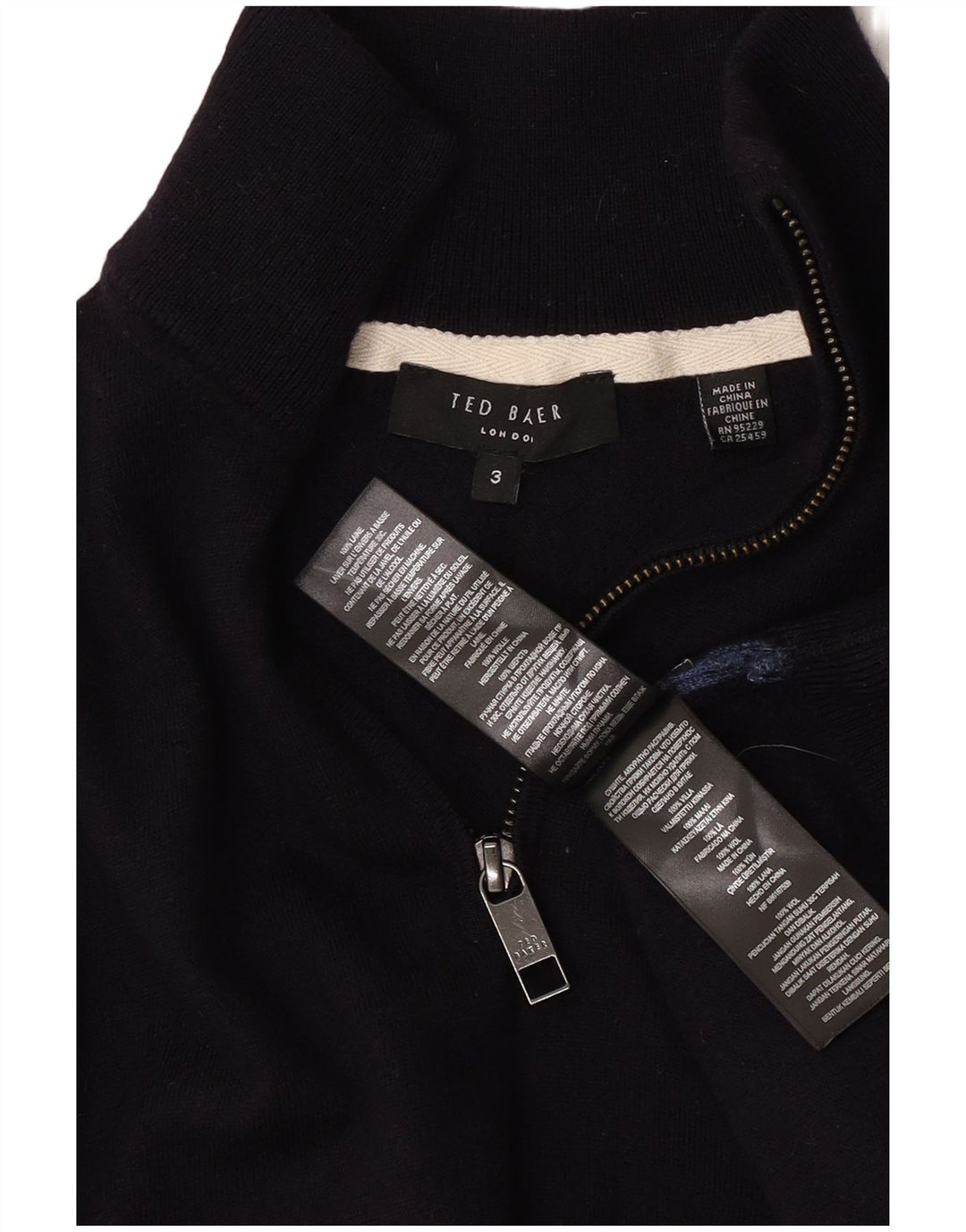 Ανδρικό πουλόβερ με λαιμόκοψη με φερμουάρ Ted Baker Μέγεθος 3 Μαλλί μεσαίου μπλε ναυτικού