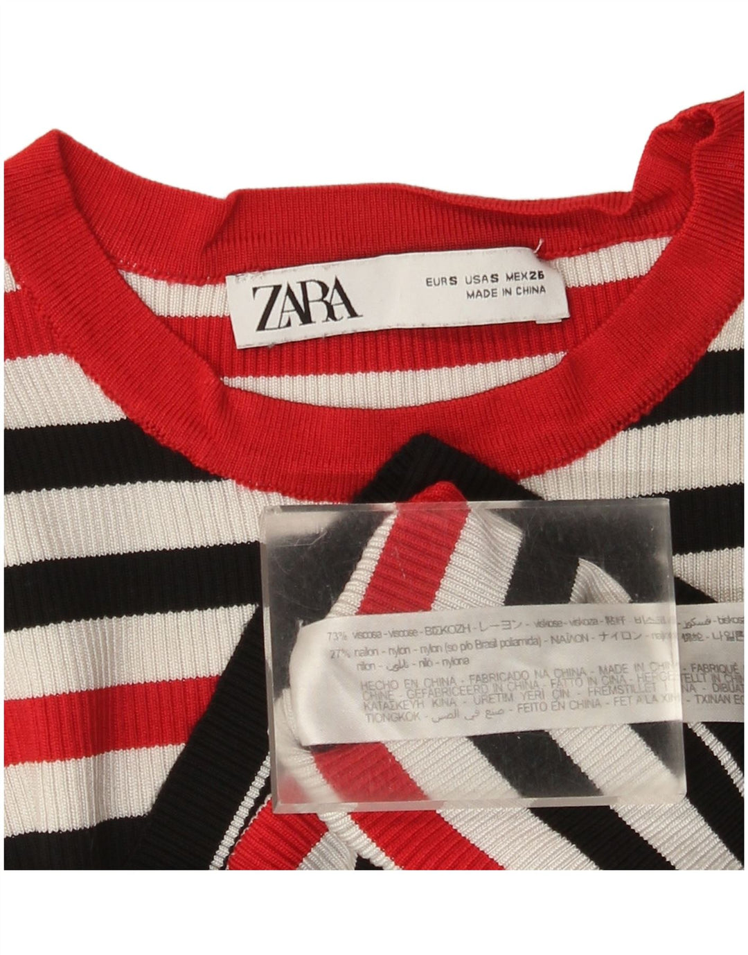 Zara Γυναικεία Crop Top μακρυμάνικη UK 8 Μικρή πολύχρωμη ριγέ βισκόζη