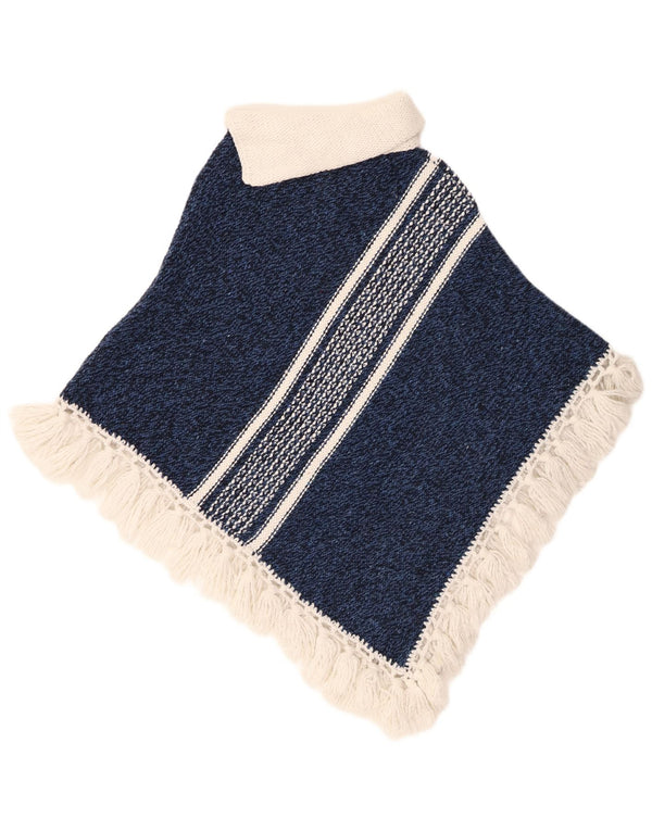 Vintage Womens Poncho Jumper One Size Blue Striped Wool