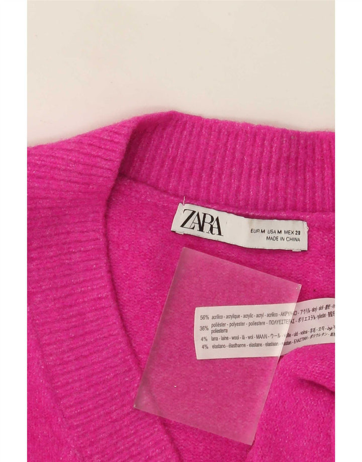 Zara γυναικείο πουλόβερ με λαιμόκοψη σε μεγάλο μέγεθος UK 14 Μεσαίο ροζ ακρυλικό