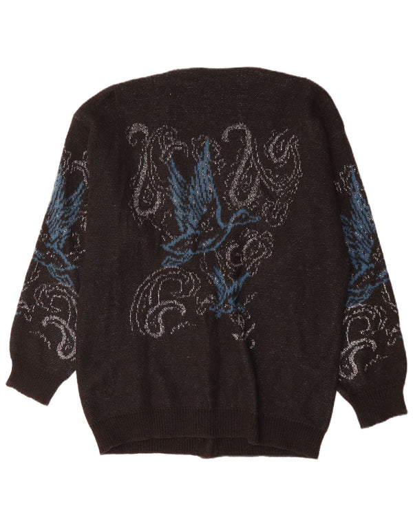 Vintage Womens Cardigan Sweater UK 14 Large Black Paisley