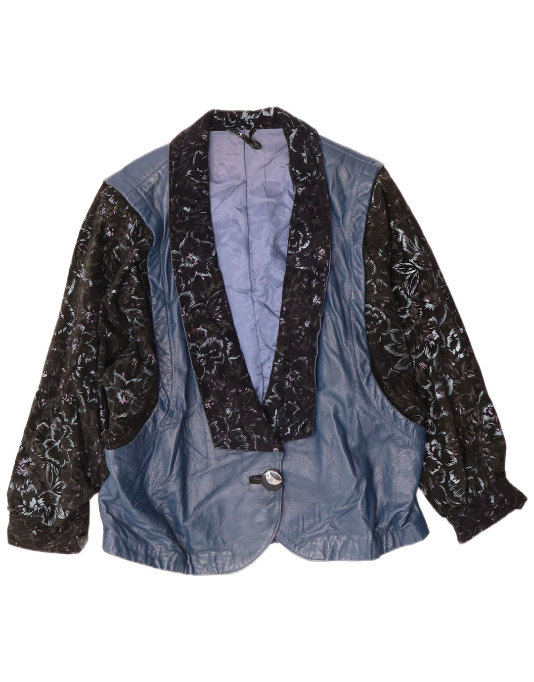Vintage Γυναικείο Δερμάτινο Μπουφάν UK 14 Large Blue Floral Retro