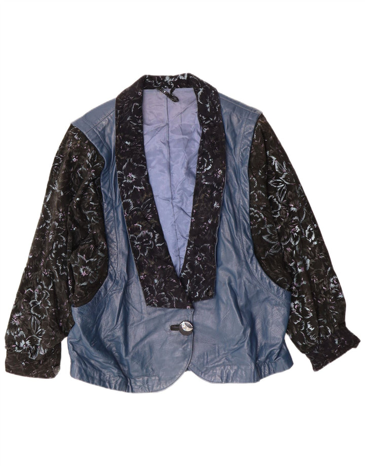 Vintage Γυναικείο Δερμάτινο Μπουφάν UK 14 Large Blue Floral Retro