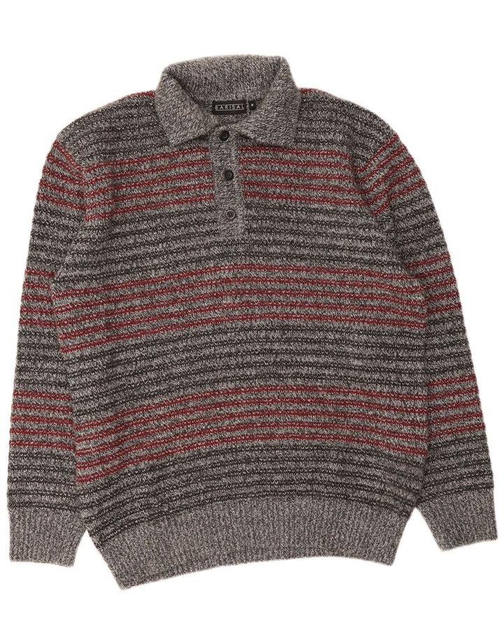 Ανδρικό πουλόβερ Barisal Polo Neck Jumper Μεσαίο γκρι ριγέ πολυακρυλικό
