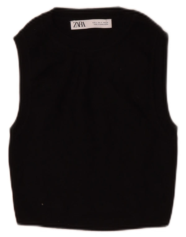 Zara Γυναικείο Crop Vest Top UK 8 Small Black Viscose
