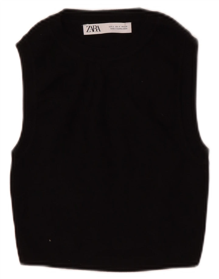 Zara Γυναικείο Crop Vest Top UK 8 Small Black Viscose