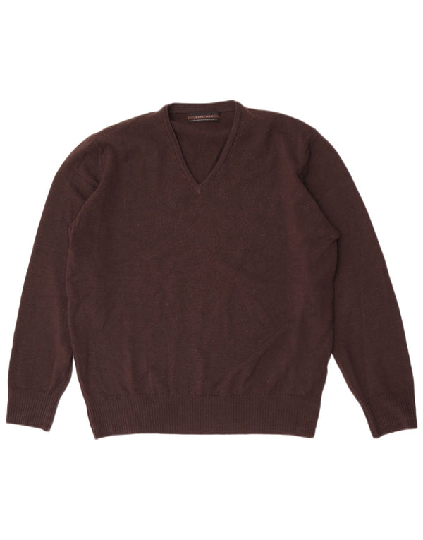 Ανδρικό πουλόβερ Zara με V λαιμόκοψη XL καφέ μαλλί