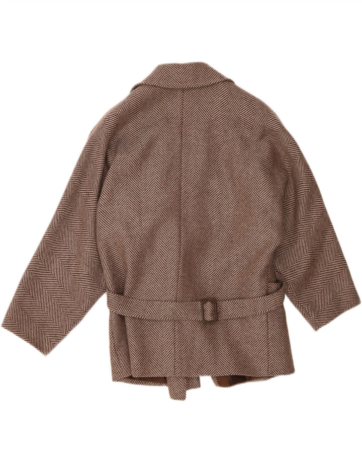 Vintage Γυναικείο Πανωφόρι IT 44 Μαλλί Chevron Μεσαίο Καφέ