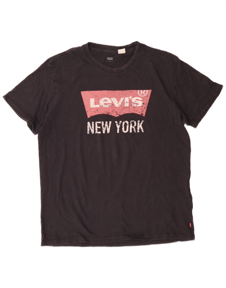 Γυναικείο γραφικό μπλουζάκι LEVI'S Top UK 16 μεγάλο μαύρο βαμβακερό