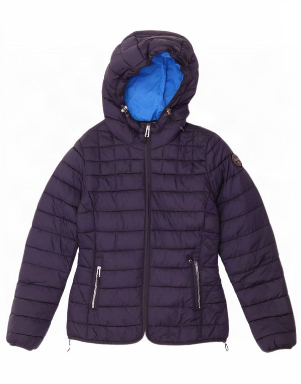 Napapijri Womens Hooded Padded Jacket UK 12 Medium Navy Blue Polyamide