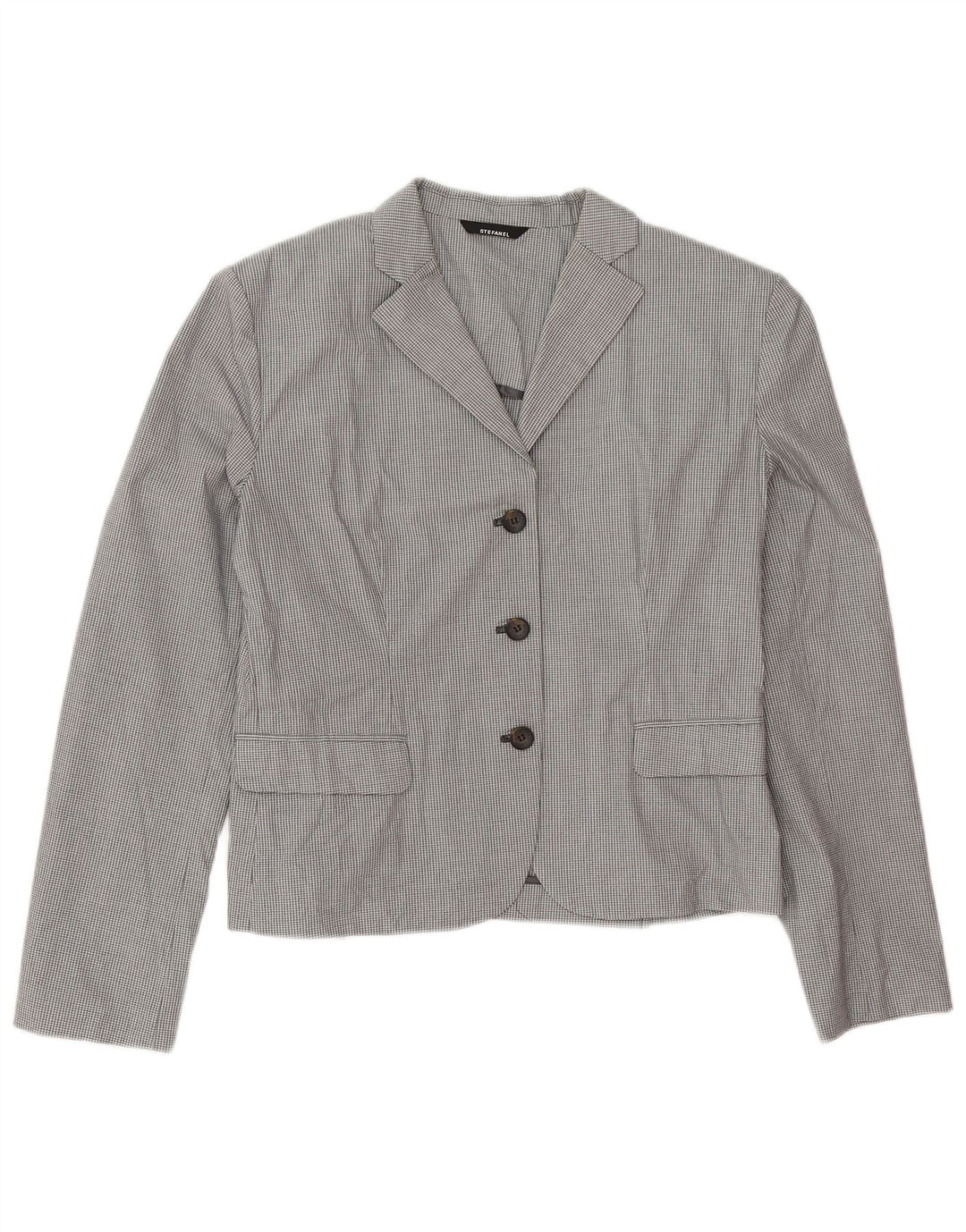 Stefanel Γυναικείο Μπουφάν Blazer με 3 κουμπιά IT 48 XL Grey Check Cotton