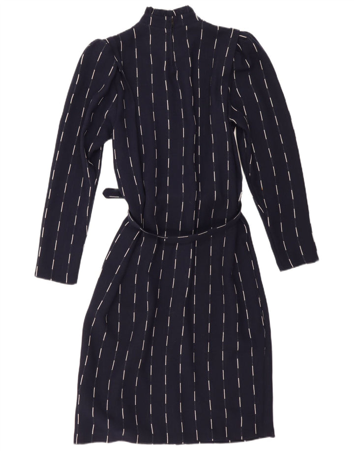 Vintage γυναικείο μακρυμάνικο βασικό φόρεμα UK 12 Medium Navy Blue ριγέ