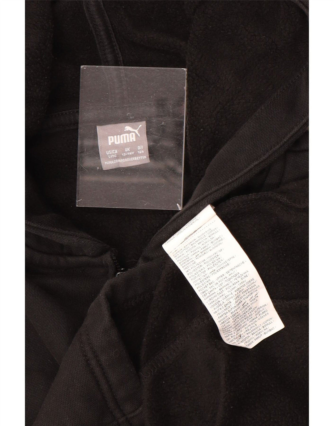 Γραφικό πουλόβερ PUMA με φερμουάρ με κουκούλα 13-14 ετών μαύρο βαμβακερό