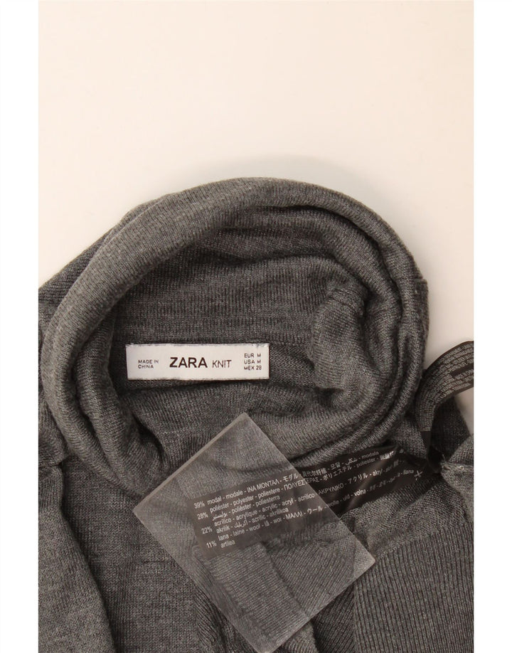 Zara Γυναικείο πουλόβερ με ρολό λαιμόκοψη UK 14 Medium Grey Modal