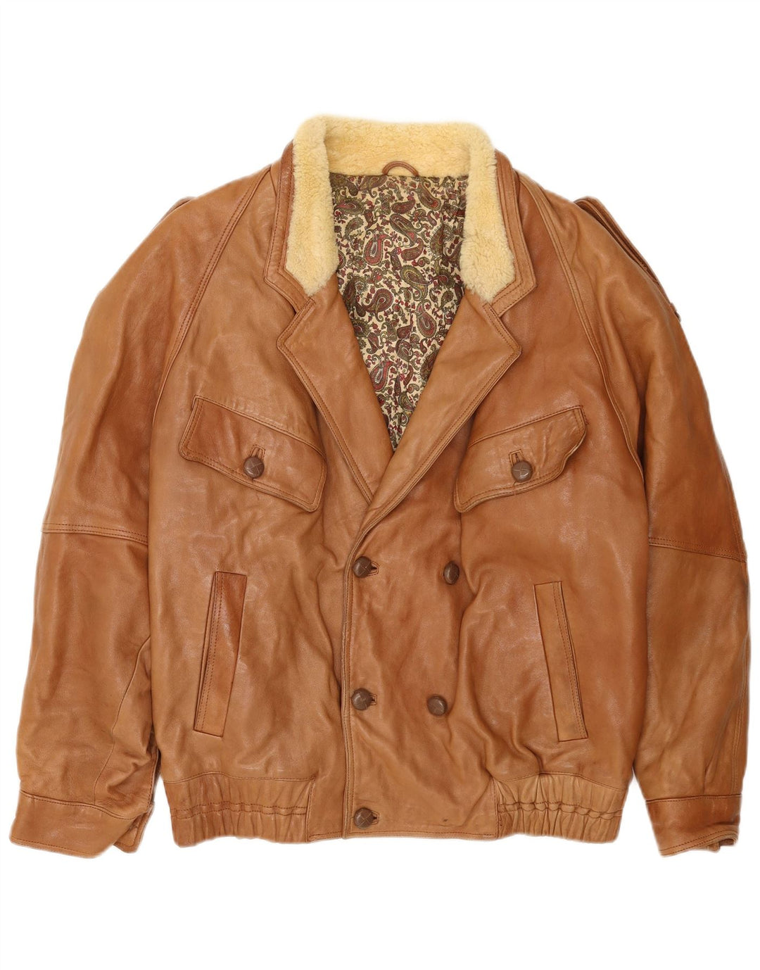 Vintage Ανδρικό Military Μπουφάν UK 40 Large Beige Leather