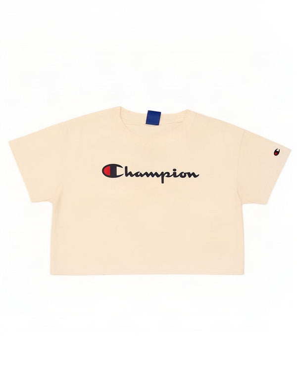 Champion Womens Crop Graphic T-Shirt Top UK 14 Medium White Cotton