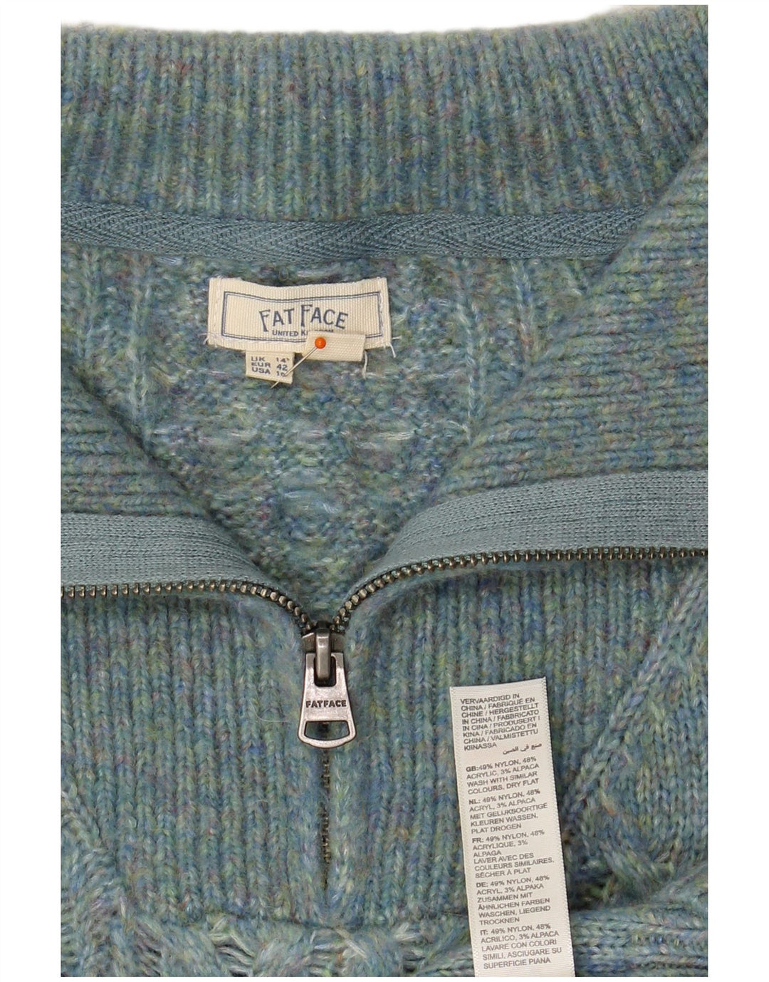 FAT FACE Γυναικείο πουλόβερ με φερμουάρ UK 14 μεγάλο τιρκουάζ νάιλον