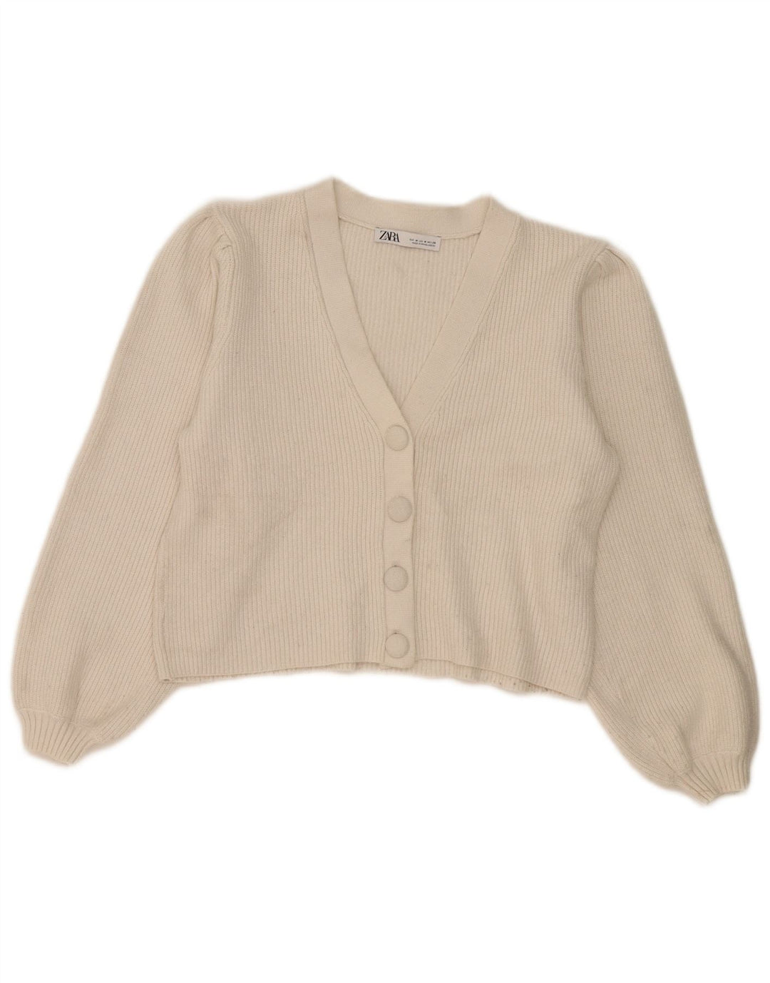 Zara Γυναικεία Ζακέτα Crop UK 14 Medium Off White Viscose