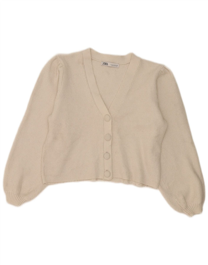 Zara Γυναικεία Ζακέτα Crop UK 14 Medium Off White Viscose