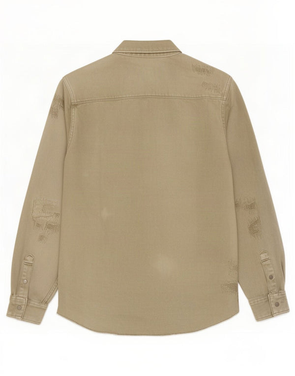Zara Mens Relaxed Fit Denim Shirt Large Khaki Cotton