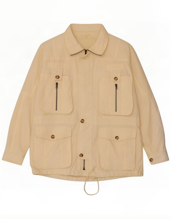 Green Leaves Mens Utility Jacket Large Beige Polyester