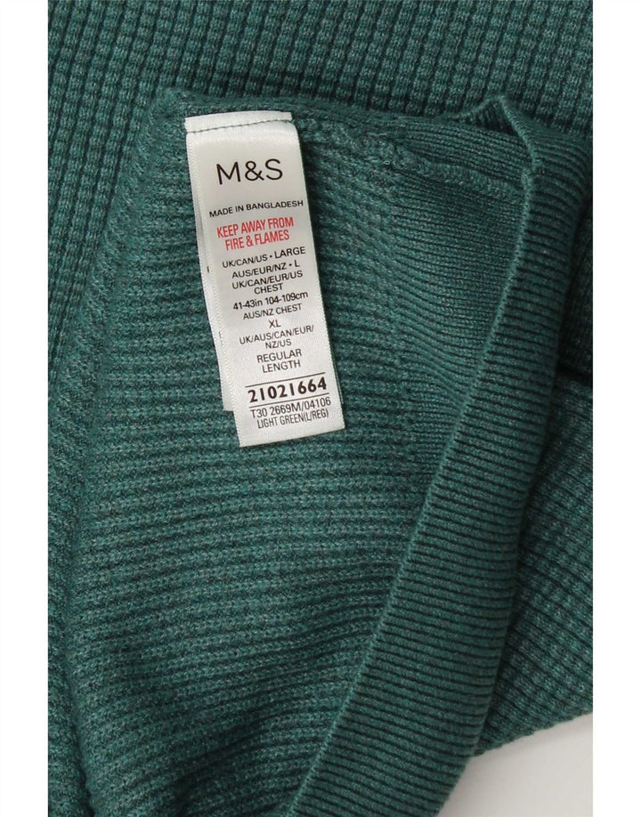 Marks & Spencer Ανδρικό πουλόβερ με λαιμόκοψη μεγάλου πράσινου πολυεστέρα