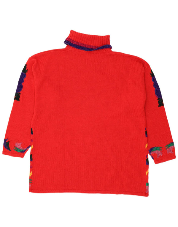 Vintage γυναικείο πουλόβερ με ρολό λαιμόκοψη UK 18 XL κόκκινο φλοράλ πολυακρυλικό