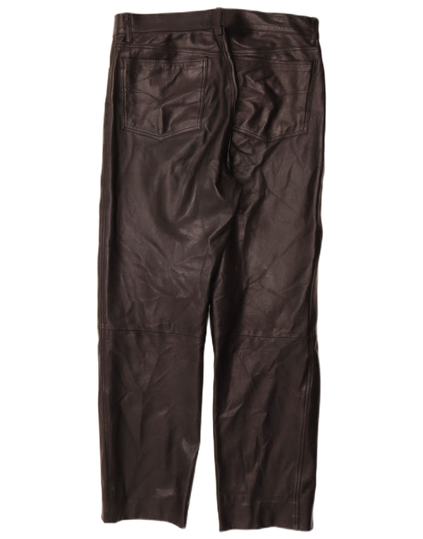 VINTAGE Mens Straight Leather Trousers IT 50 Large W32 L30 Black Leather